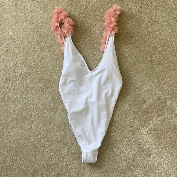 SHEIN White Bridal One Piece Swimsuit with Pink Flowers - Picture 3 of 5